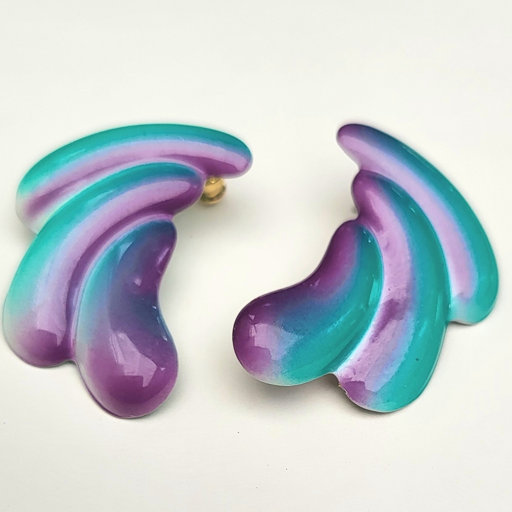 Playful Purple Teal Colorful Swirl Earrings